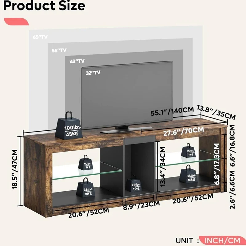 TV Schrank LED 65 Zoll Lowboard