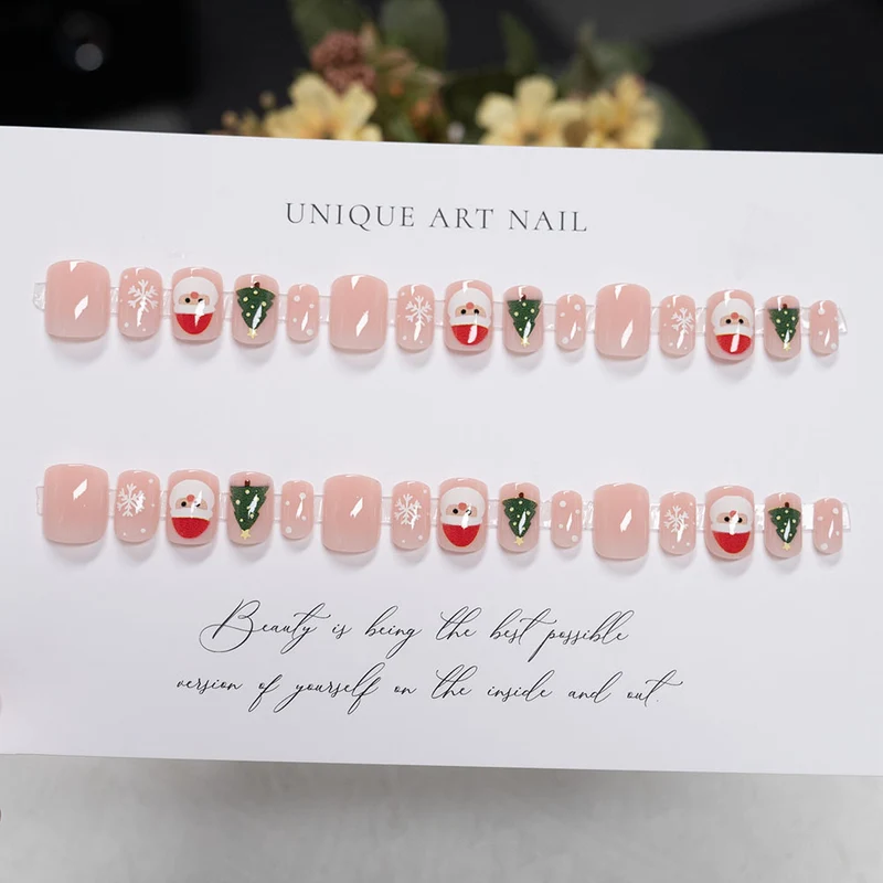 Festliche, Feiertags-Inspirierte Press-On Nagelkunst