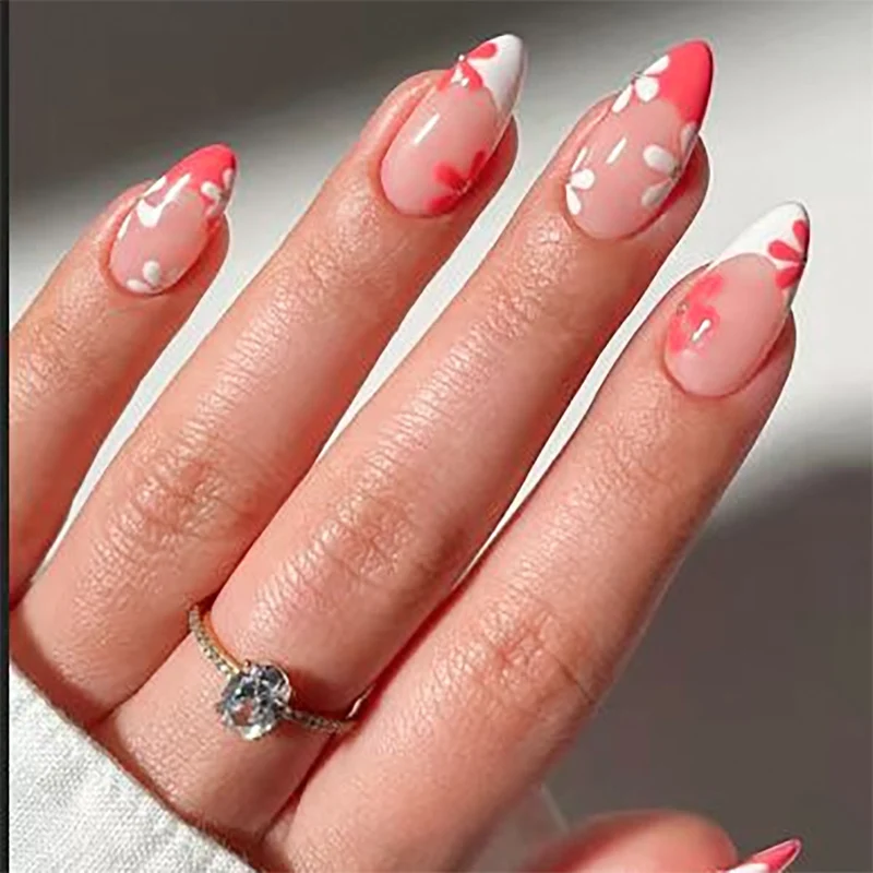 Florale Akzent Stiletto Press-On Nägel