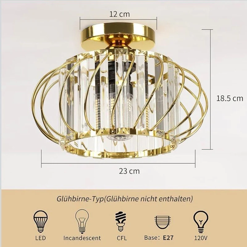 Kristall Deckenleuchte Gold E27