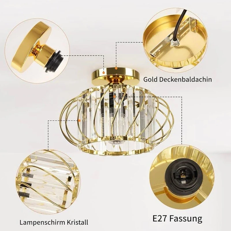 Kristall Deckenleuchte Gold E27