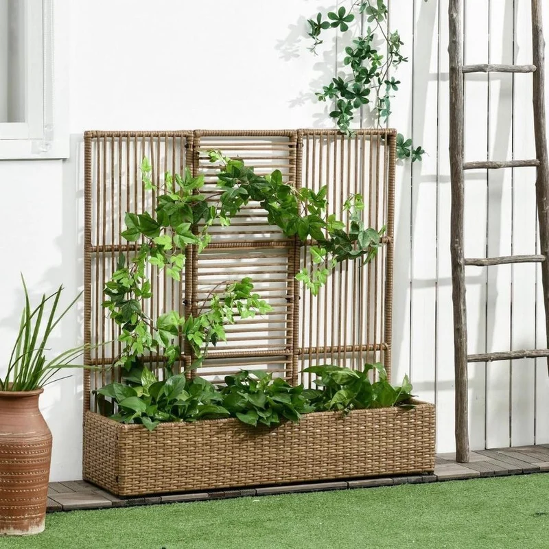 Polyrattan Hochbeet Rankgitter Blumenkasten