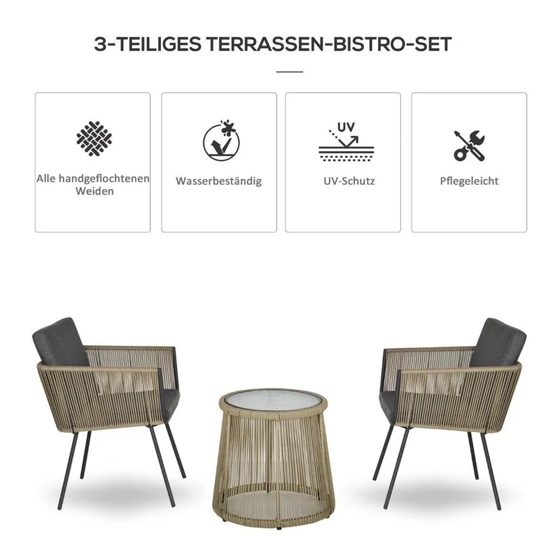 3tlg Rattan Gartenmöbel Gartengarnitur Set