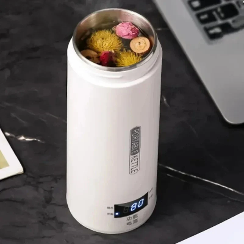 Tragbarer elektrischer Wasserkocher aus Edelstahl mit Thermo-Becher | Karnz