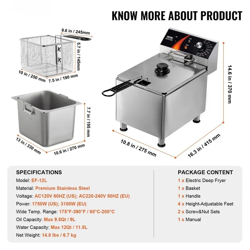 Elektro Fritteuse 9L 3100W