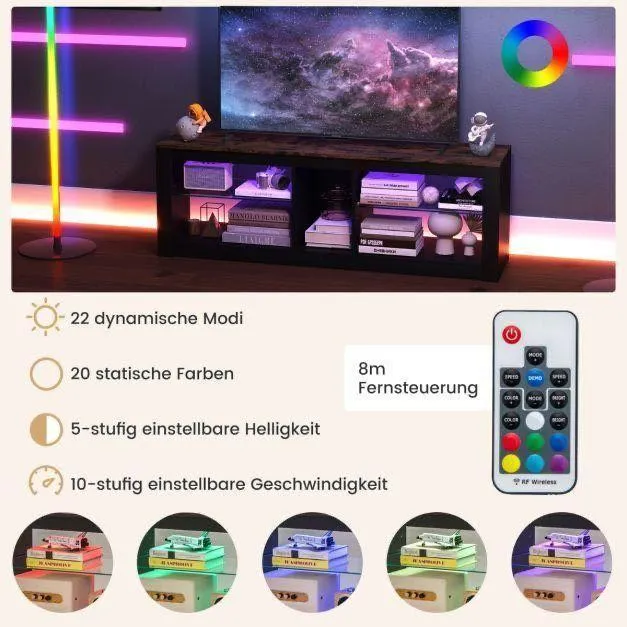 TV Schrank Kommode Glasregale LED