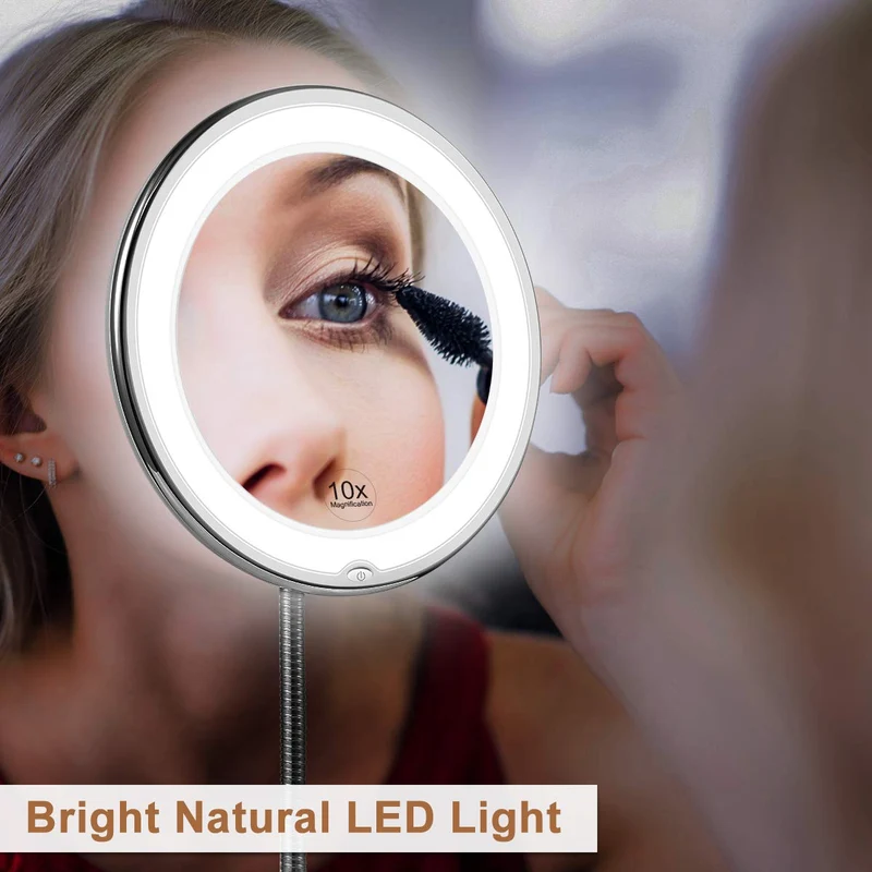 Skanto | LED-Vergrößerungsspiegel mit flexiblem Schwanenhals | 10-fache Vergrößerung | Tageslicht-LED | Kosmetikspiegel