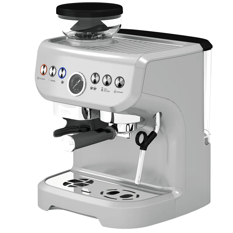 Espresso Machine with Integrated Bean Grinder & Steam Wand, Stainless Steel Silver