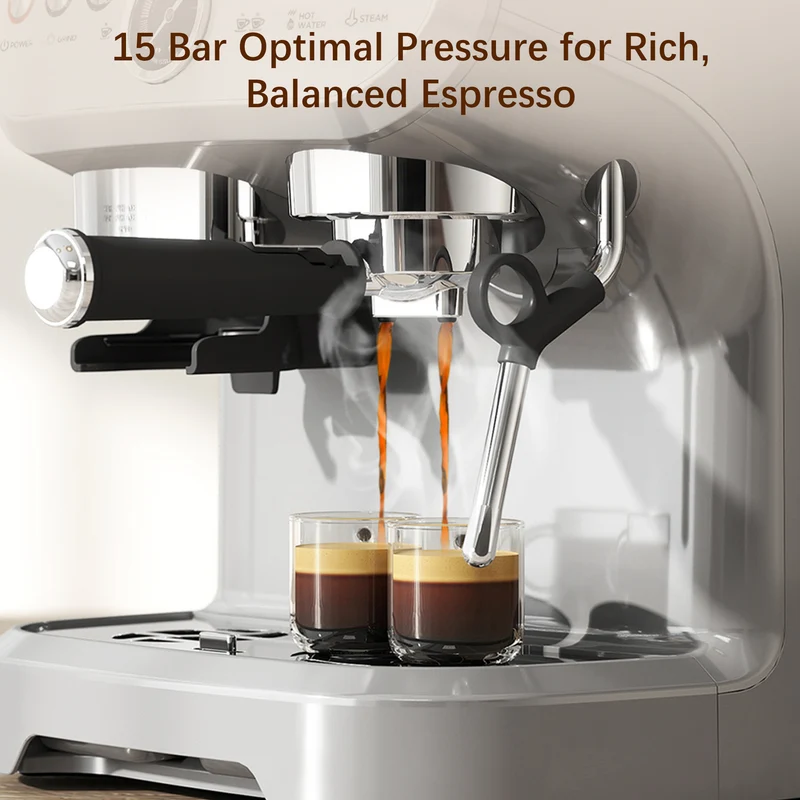 Espresso Machine with Integrated Bean Grinder & Steam Wand, Stainless Steel Silver