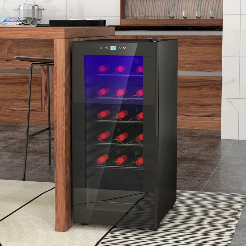 50L Wine Cooler, 18 Bottles, 5-18° Freestanding Wine Fridge with Temperature Control, Black