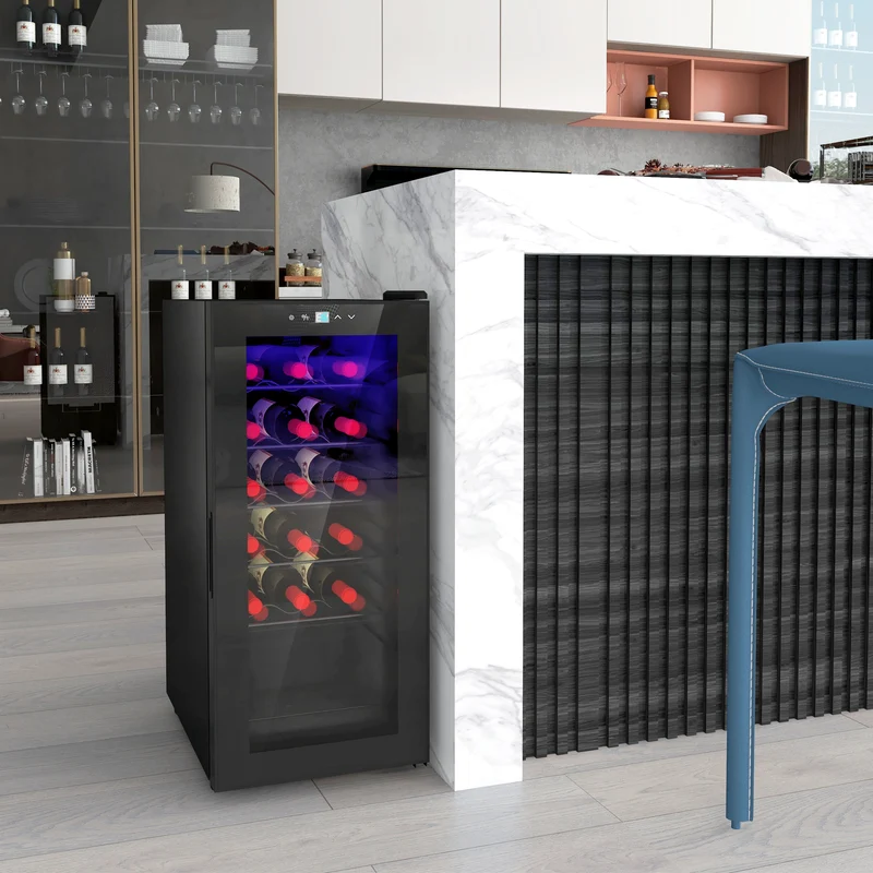 50L Wine Cooler, 18 Bottles, 5-18° Freestanding Wine Fridge with Temperature Control, Black