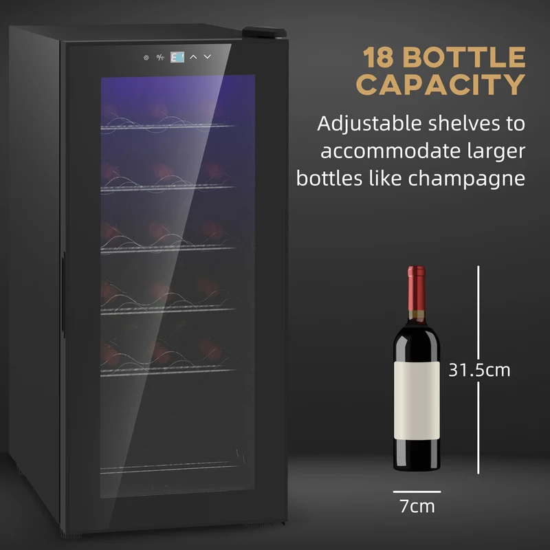 50L Wine Cooler, 18 Bottles, 5-18° Freestanding Wine Fridge with Temperature Control, Black