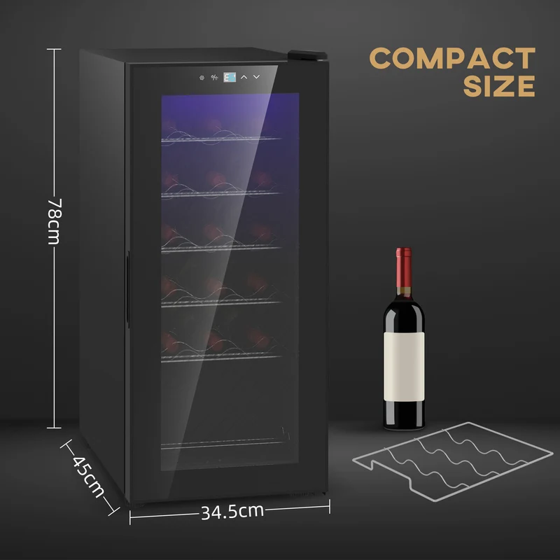 50L Wine Cooler, 18 Bottles, 5-18° Freestanding Wine Fridge with Temperature Control, Black
