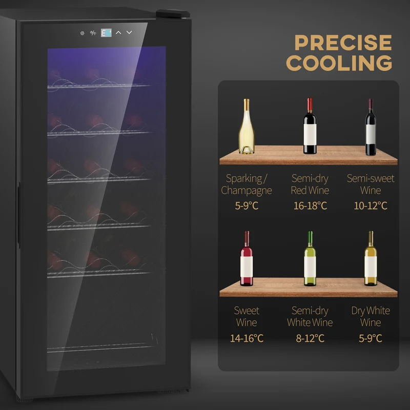 50L Wine Cooler, 18 Bottles, 5-18° Freestanding Wine Fridge with Temperature Control, Black