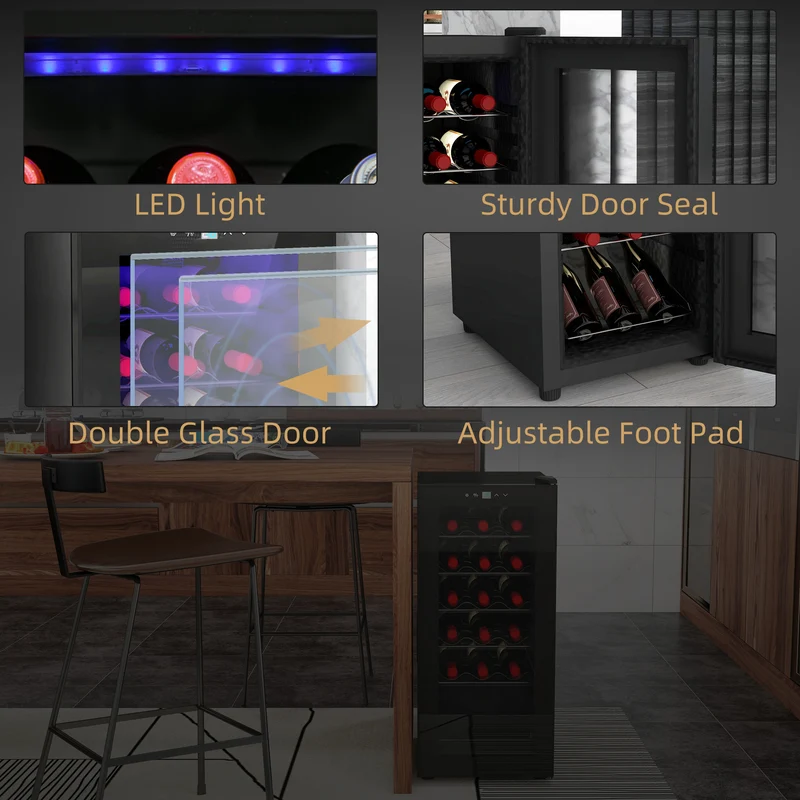 50L Wine Cooler, 18 Bottles, 5-18° Freestanding Wine Fridge with Temperature Control, Black