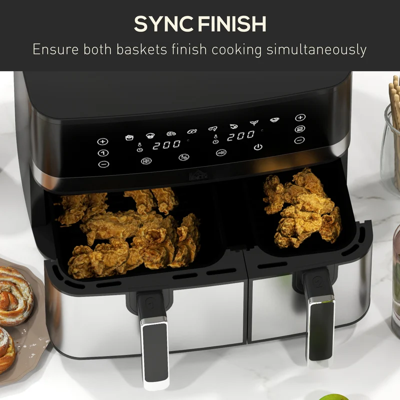 Fry Dual Zone Air Fryer with Smart Finish for Oil Free & Low Fat Healthy Cooking, 2700W