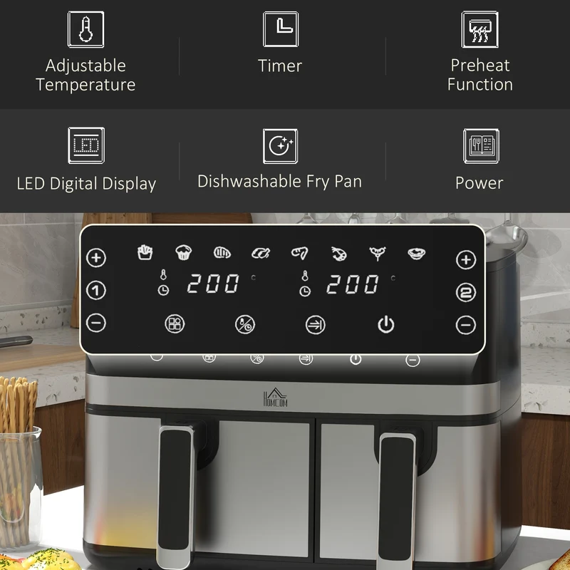 Fry Dual Zone Air Fryer with Smart Finish for Oil Free & Low Fat Healthy Cooking, 2700W