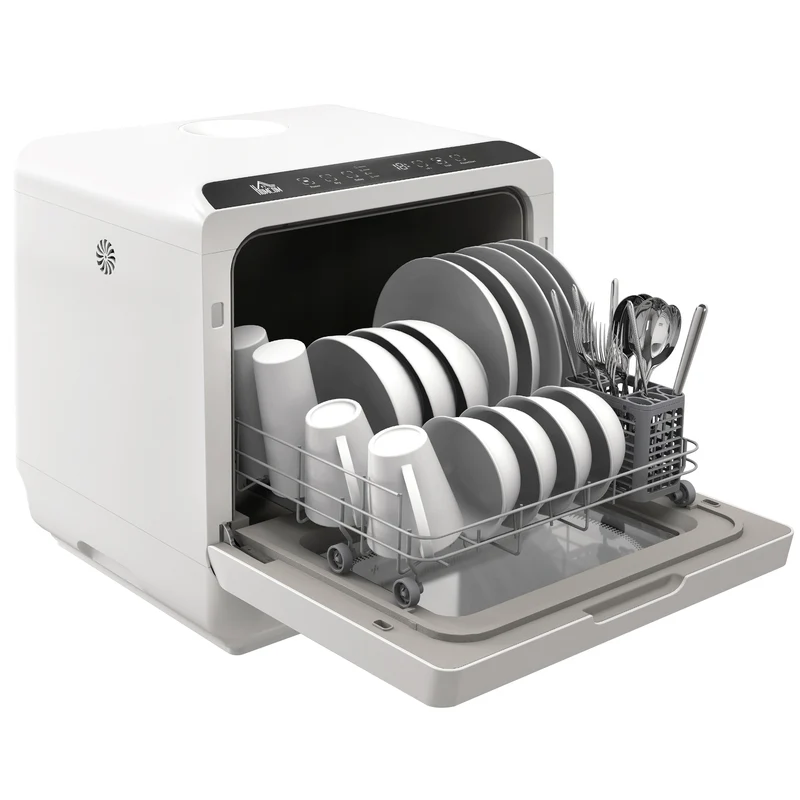 Table Top Dishwasher, Mini Countertop Dishwasher with Built-in 6L Water Tank, 6 Programs, White