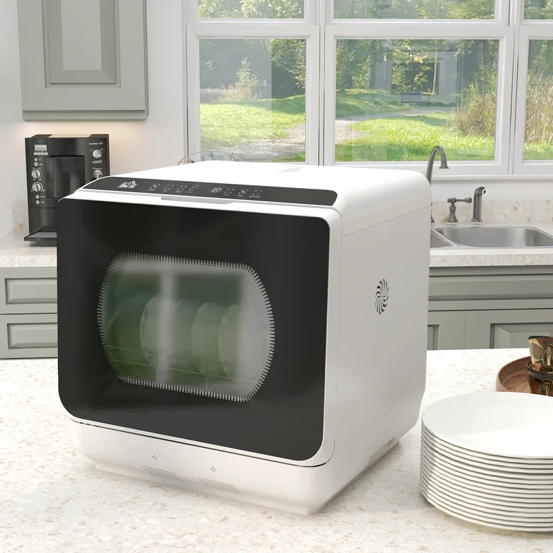 Table Top Dishwasher, Mini Countertop Dishwasher with Built-in 6L Water Tank, 6 Programs, White