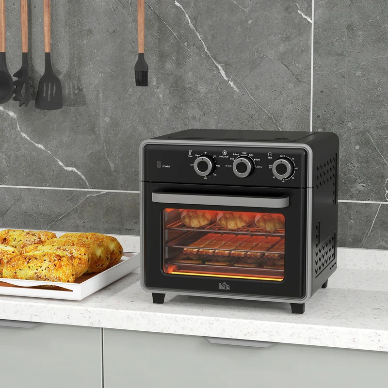 Mini Oven, 20L Air Fryer Oven with Timer, Countertop Oven w/ Double Layered Glass Door, 1400W