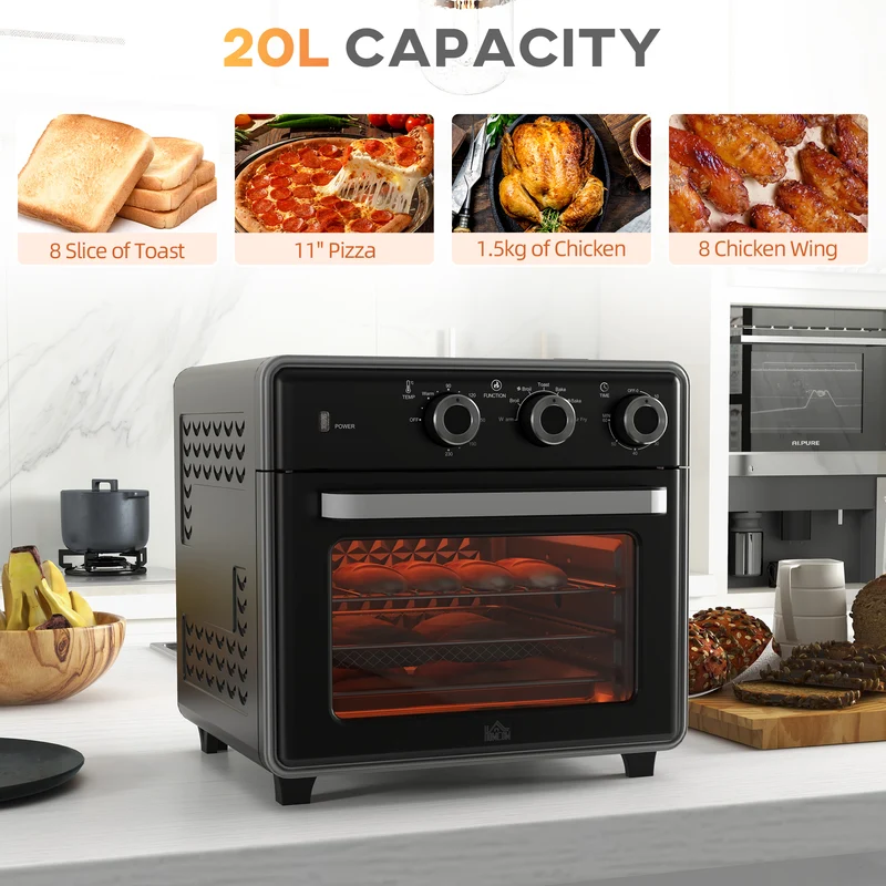 Mini Oven, 20L Air Fryer Oven with Timer, Countertop Oven w/ Double Layered Glass Door, 1400W