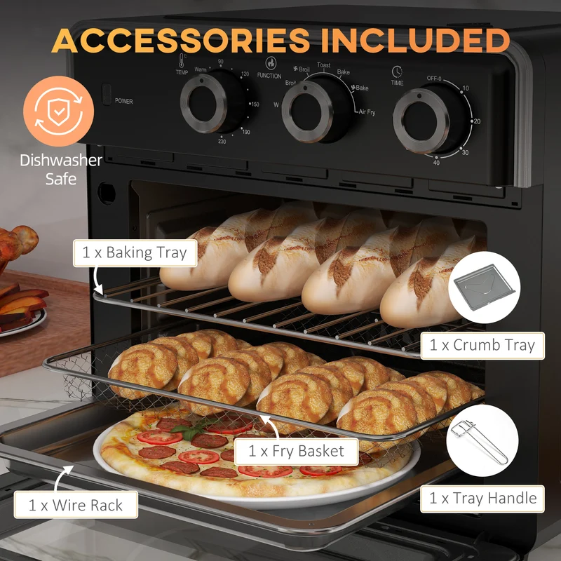 Mini Oven, 20L Air Fryer Oven with Timer, Countertop Oven w/ Double Layered Glass Door, 1400W