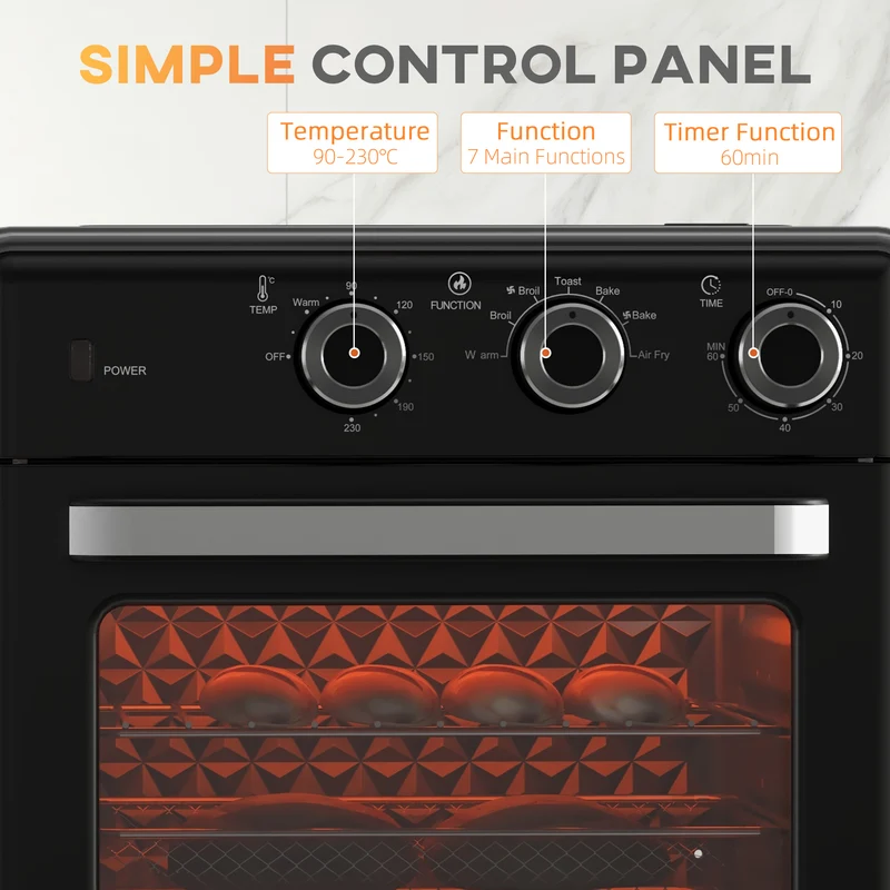 Mini Oven, 20L Air Fryer Oven with Timer, Countertop Oven w/ Double Layered Glass Door, 1400W