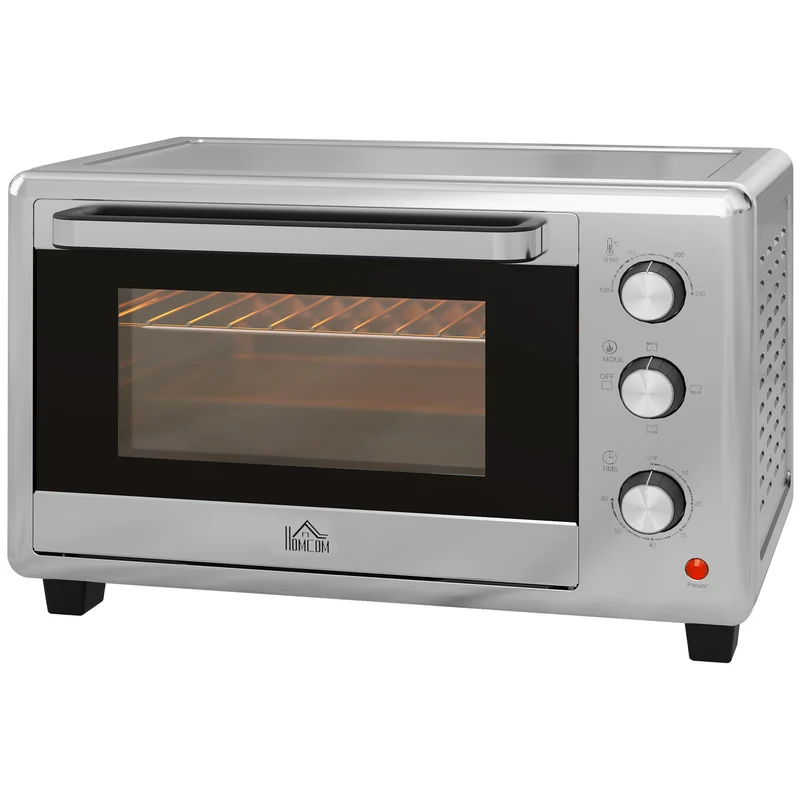30 L Mini Oven, Countertop Electric Oven with Baking Tray and Wire Rack, 1600W, Silver