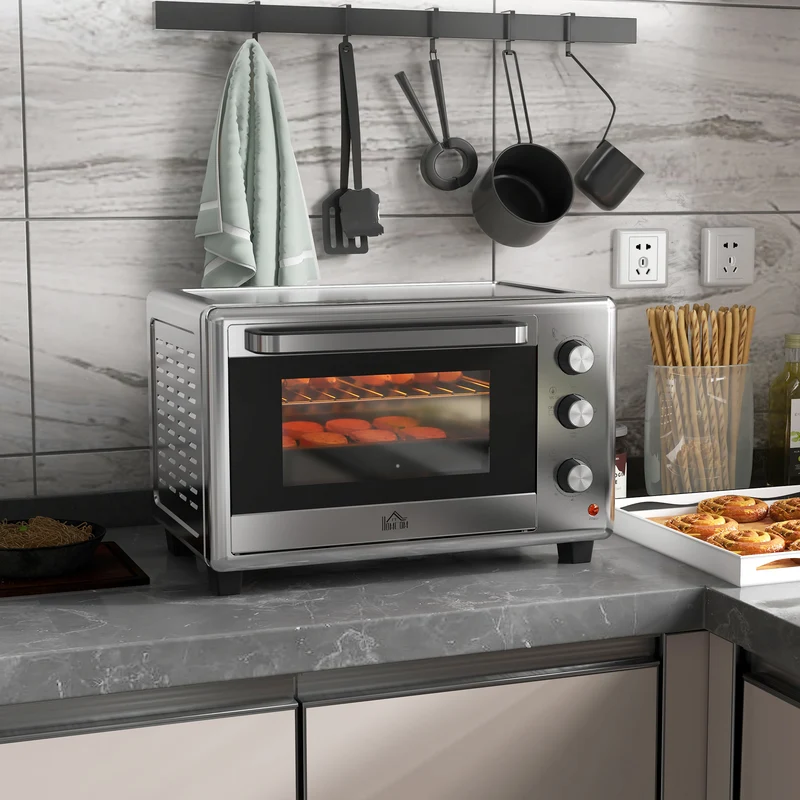 30 L Mini Oven, Countertop Electric Oven with Baking Tray and Wire Rack, 1600W, Silver