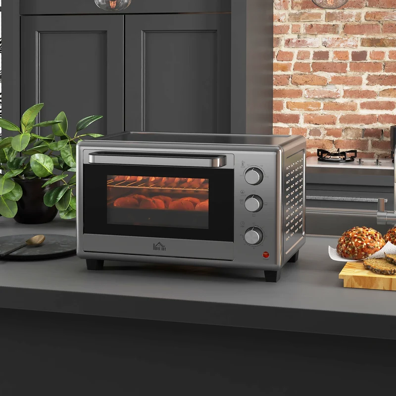 30 L Mini Oven, Countertop Electric Oven with Baking Tray and Wire Rack, 1600W, Silver