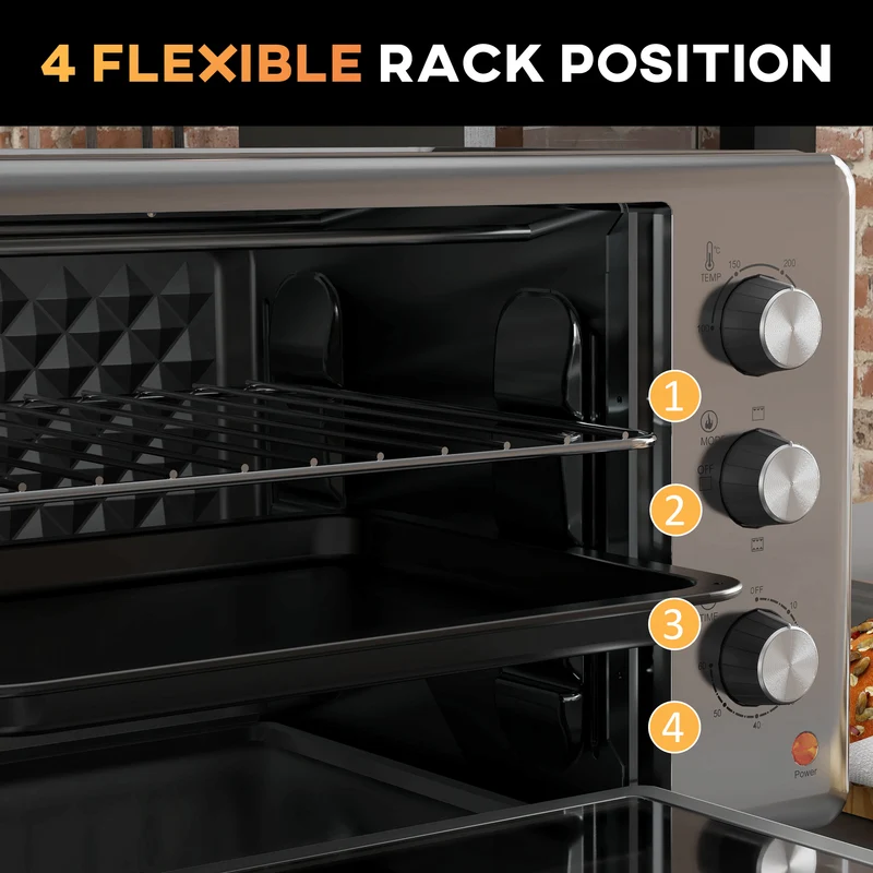30 L Mini Oven, Countertop Electric Oven with Baking Tray and Wire Rack, 1600W, Silver