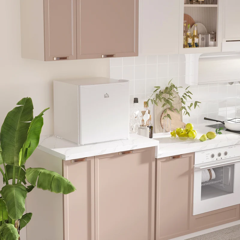 46 Litre Table Top Mini Fridge with Ice Box, Reversible Door, Adjustable Temperature, Cream