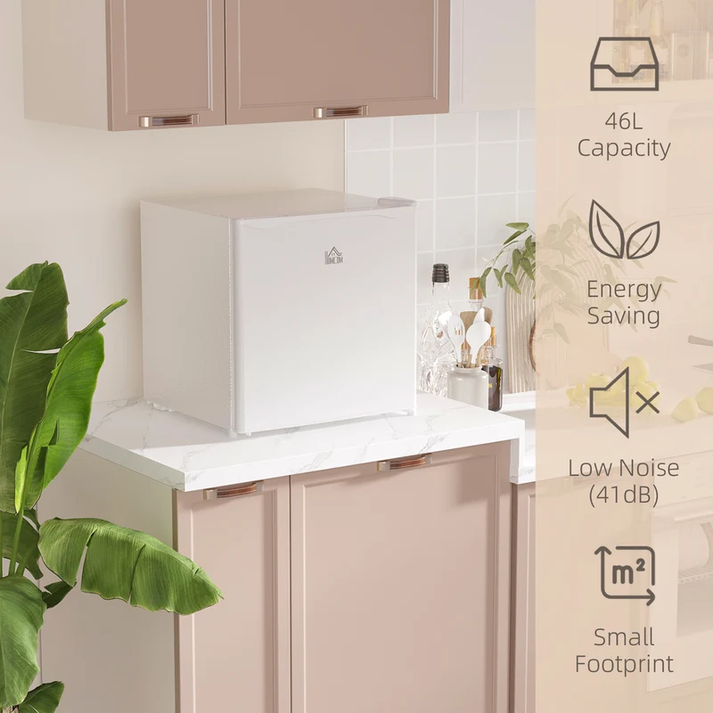 46 Litre Table Top Mini Fridge with Ice Box, Reversible Door, Adjustable Temperature, Cream