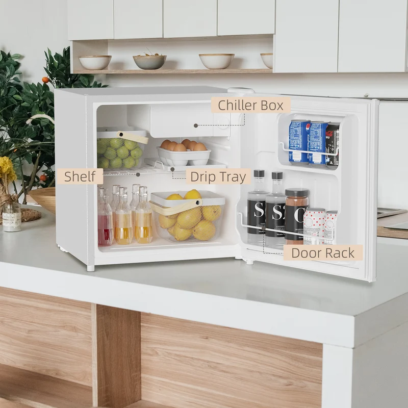 46 Litre Table Top Mini Fridge with Ice Box, Reversible Door, Adjustable Temperature, Cream