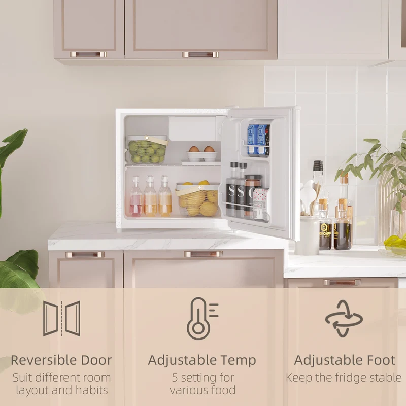 46 Litre Table Top Mini Fridge with Ice Box, Reversible Door, Adjustable Temperature, Cream