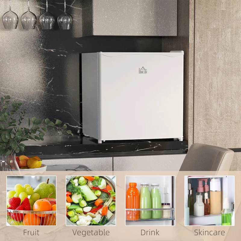 46 Litre Table Top Mini Fridge with Ice Box, Reversible Door, Adjustable Temperature, Cream