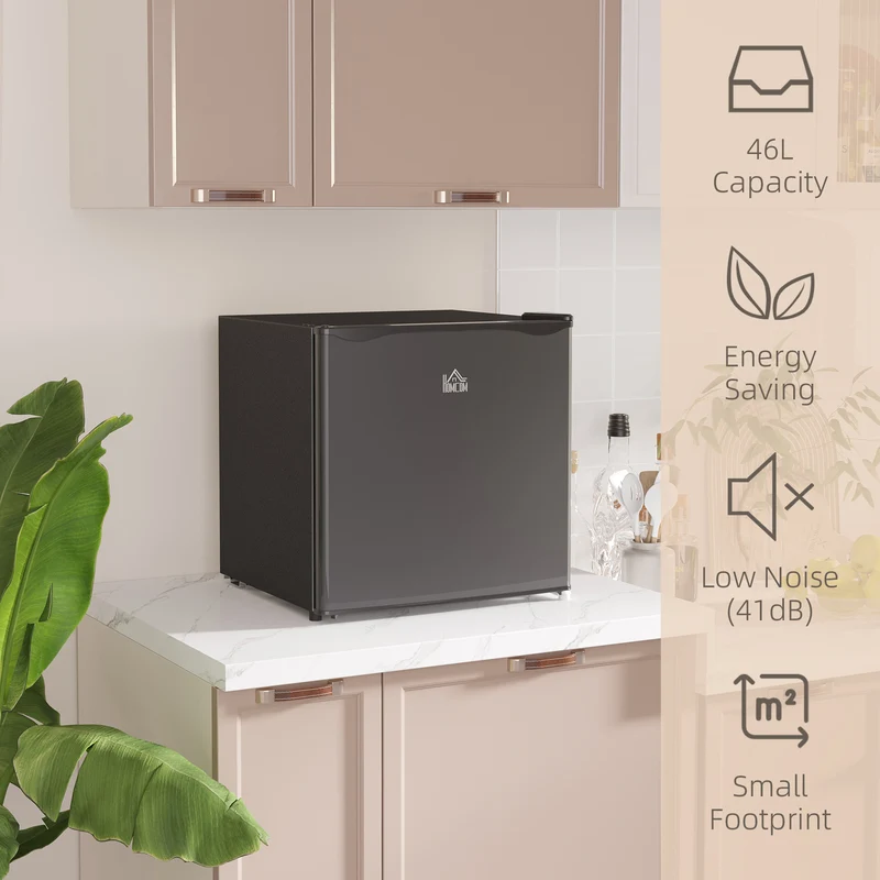 46 Litre Table Top Mini Fridge with Ice Box, Reversible Door, Adjustable Temperature, Black