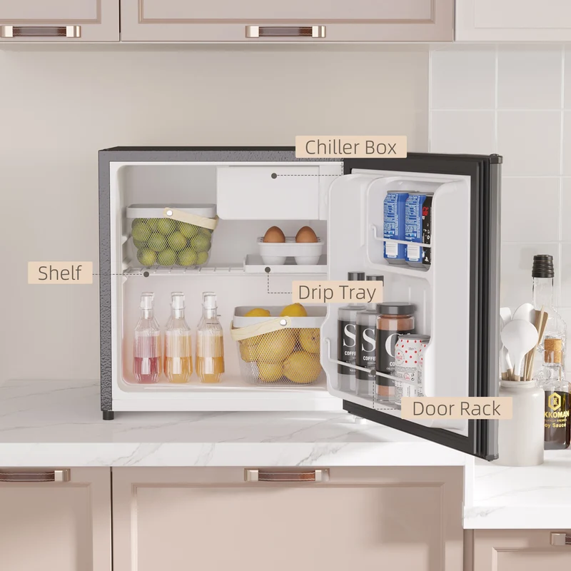 46 Litre Table Top Mini Fridge with Ice Box, Reversible Door, Adjustable Temperature, Black