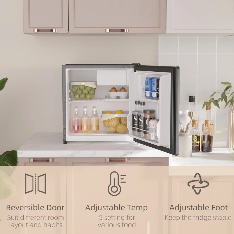 46 Litre Table Top Mini Fridge with Ice Box, Reversible Door, Adjustable Temperature, Black