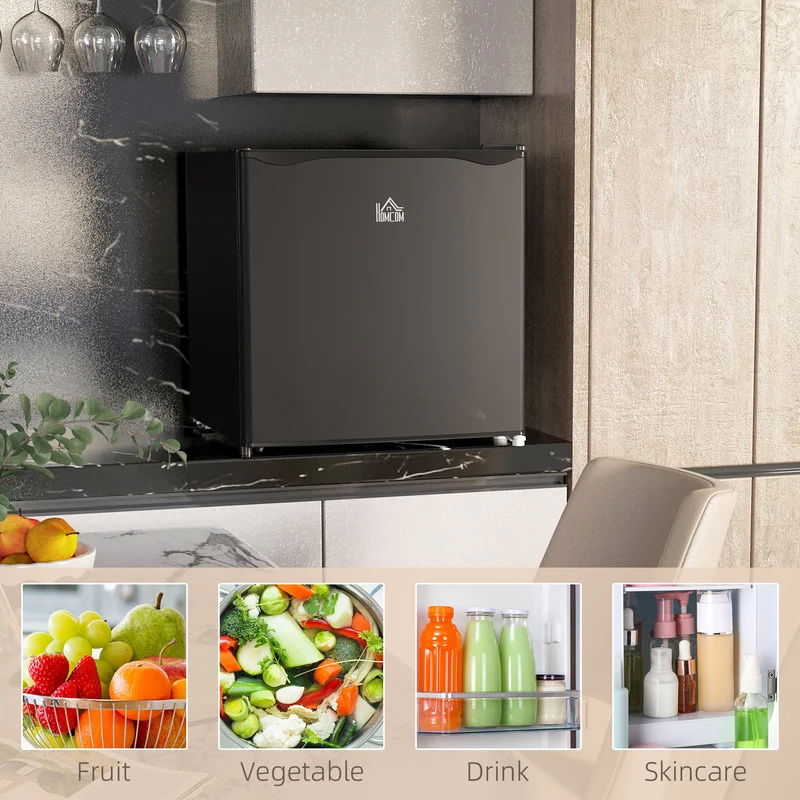 46 Litre Table Top Mini Fridge with Ice Box, Reversible Door, Adjustable Temperature, Black