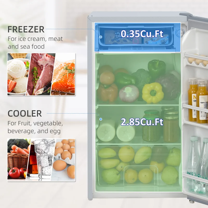 91L Freestanding Small Fridge Freezer with Chiller Box, Adjustable Thermostat, Grey