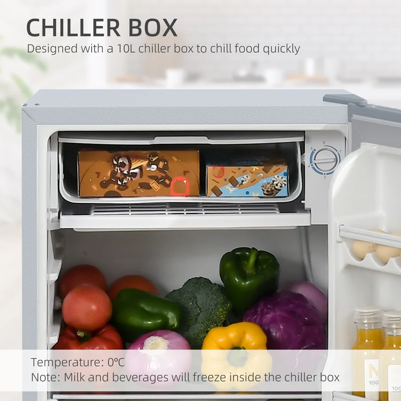 91L Freestanding Small Fridge Freezer with Chiller Box, Adjustable Thermostat, Grey