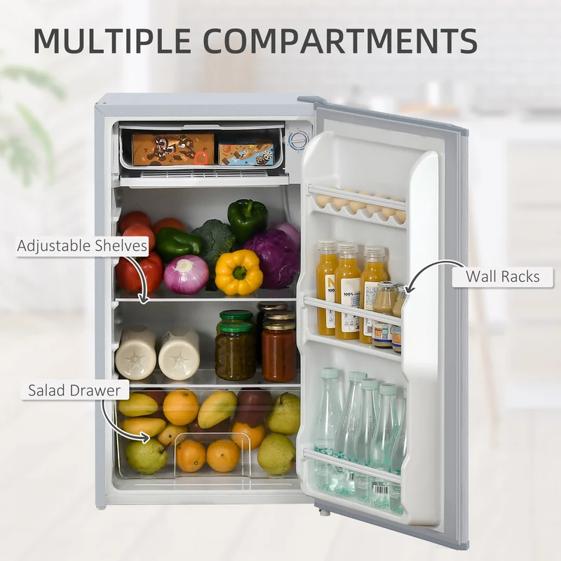 91L Freestanding Small Fridge Freezer with Chiller Box, Adjustable Thermostat, Grey