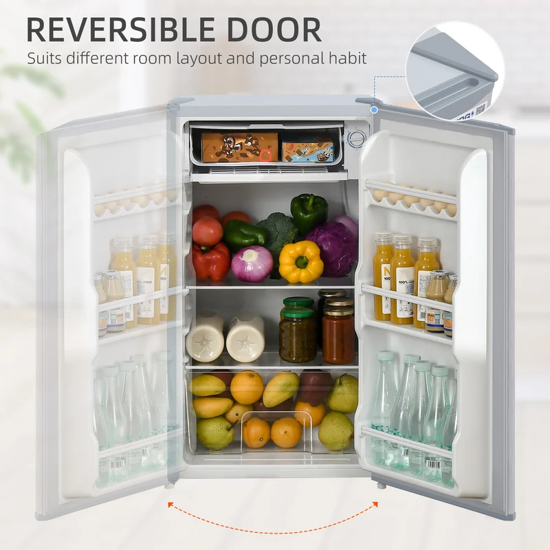 91L Freestanding Small Fridge Freezer with Chiller Box, Adjustable Thermostat, Grey