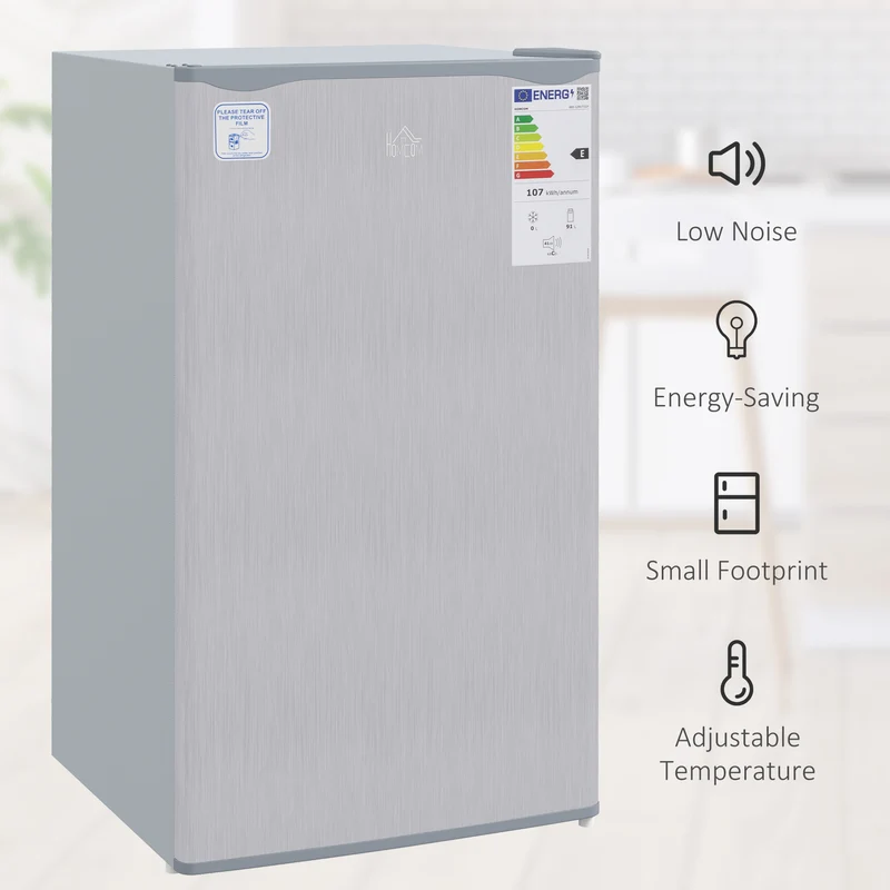 91L Freestanding Small Fridge Freezer with Chiller Box, Adjustable Thermostat, Grey