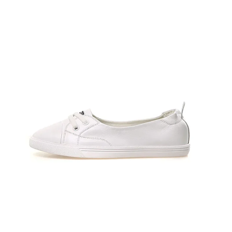 Skanto | 100% Echtes Leder Schuhe Damen Flache Freizeitschuhe Weiche Rindsleder Weiße Flats