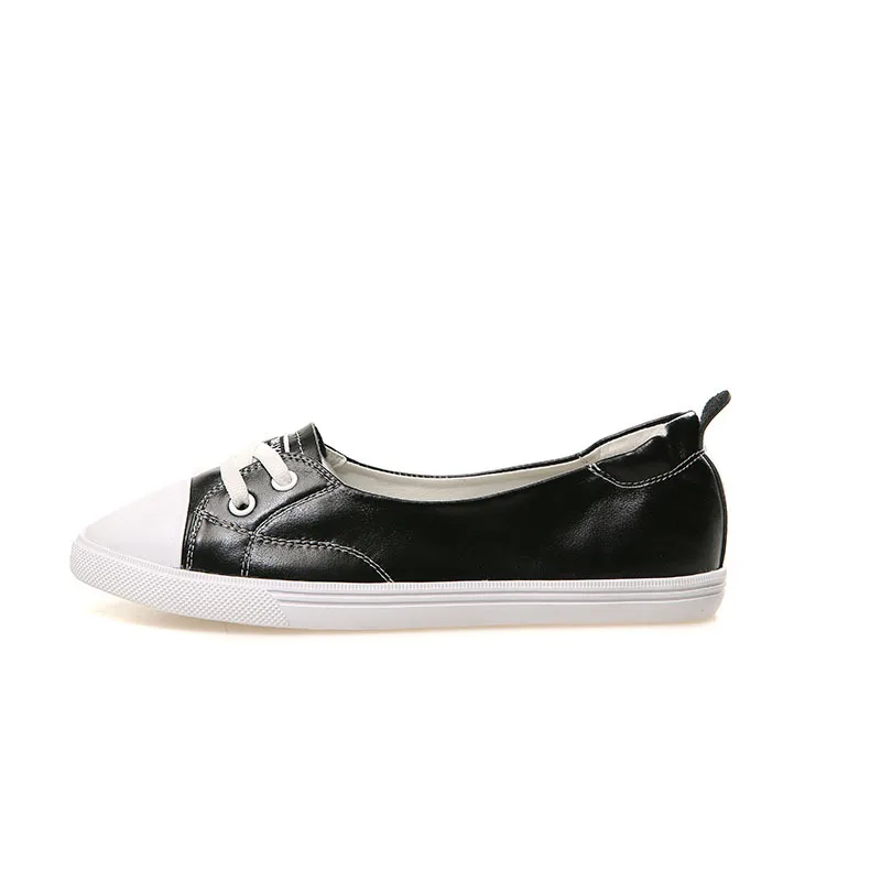 Skanto | 100% Echtes Leder Schuhe Damen Flache Freizeitschuhe Weiche Rindsleder Weiße Flats