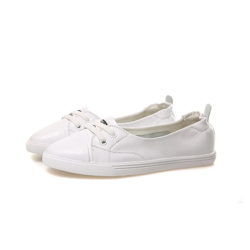 Skanto | 100% Echtes Leder Schuhe Damen Flache Freizeitschuhe Weiche Rindsleder Weiße Flats