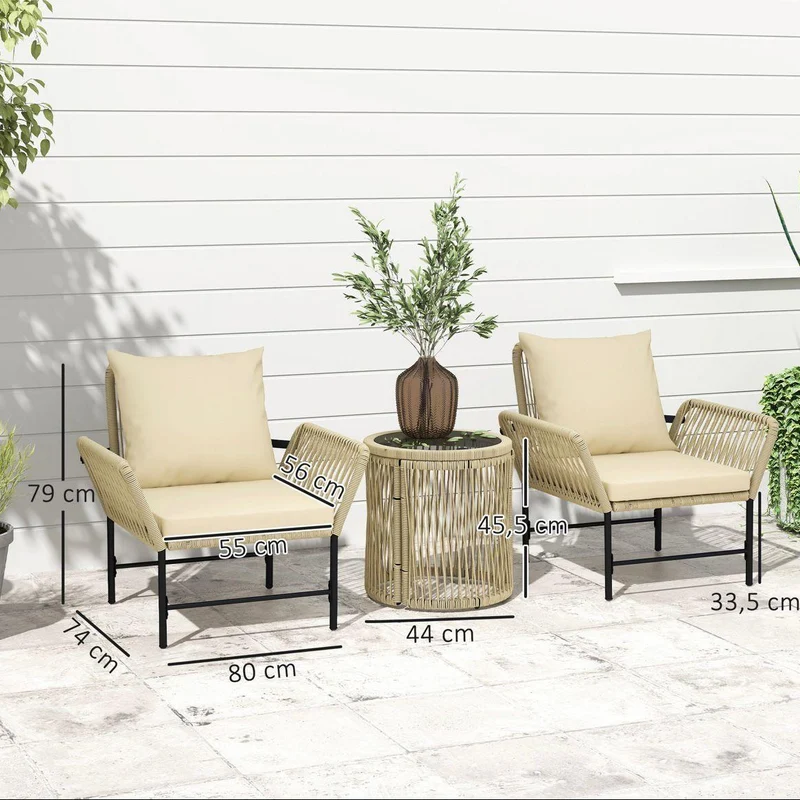 Gartenmöbel Set 3-tlg Balkon Sitzgruppe Rattan
