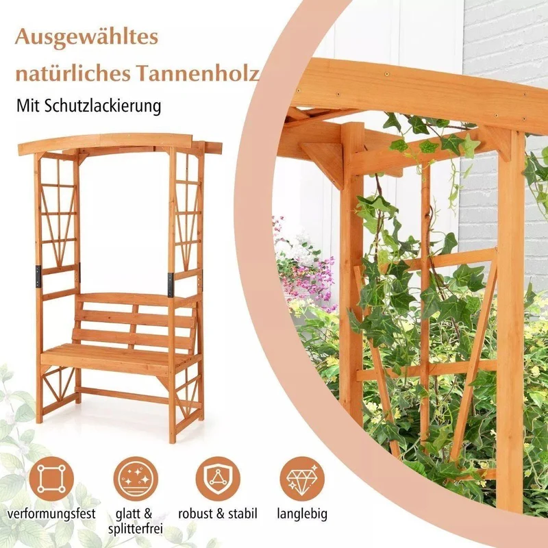 Gartenbogen mit Bank Holz Rankhilfe 189 cm